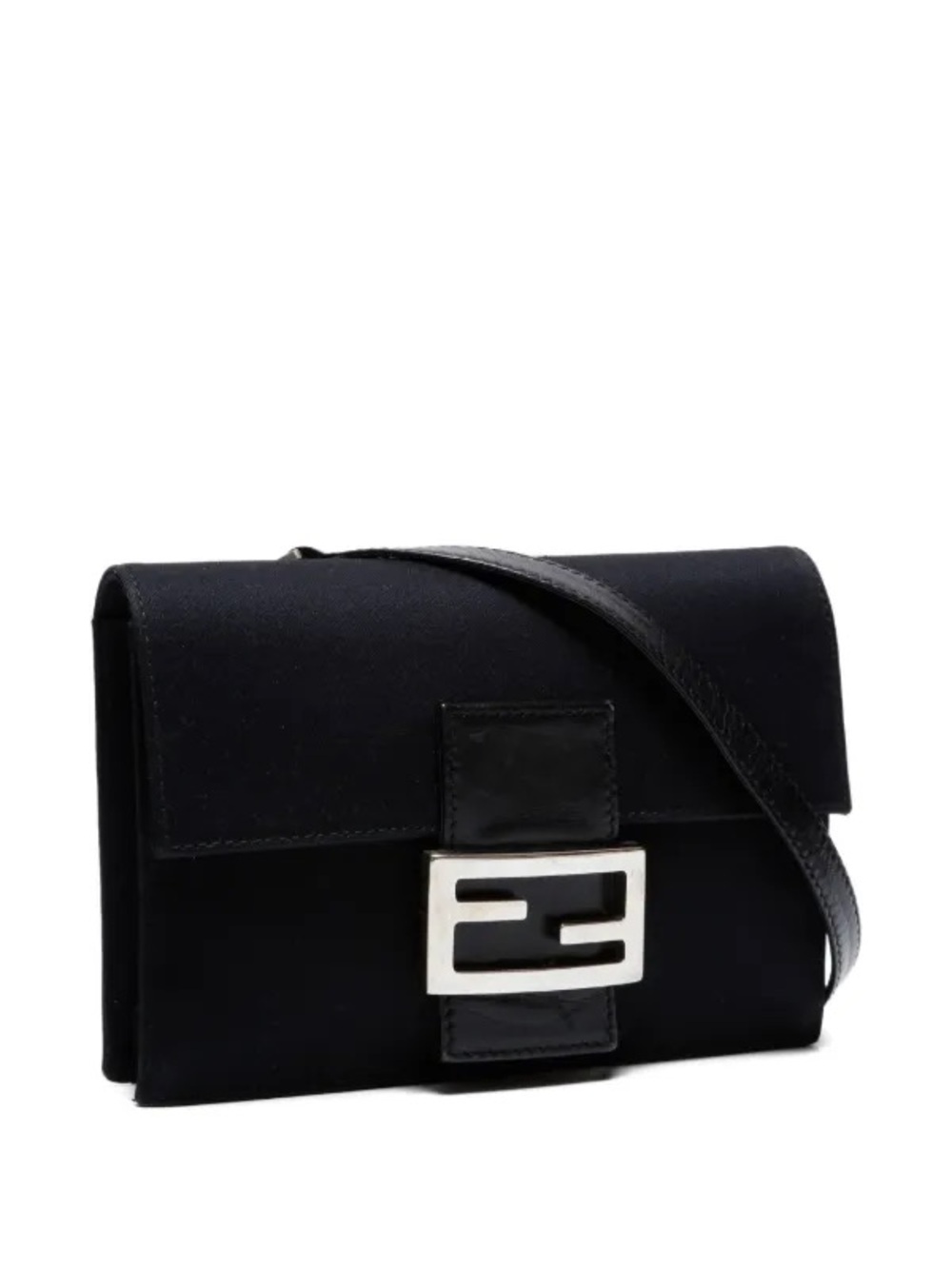 Fendi FF Logo Black Canvas Zucca Baguette Shoulder Flap Crossbody Bag Clutch